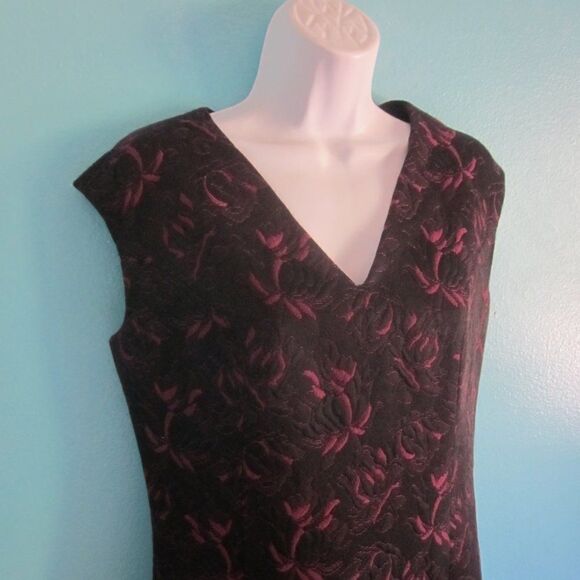 Vintage Union Made in USA Textured Floral Dress Black & Purple Fits Size 10 - Picture 8 of 9